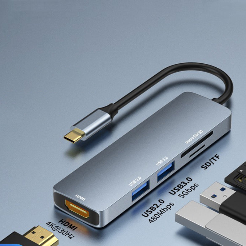 T501 Type-C Hub USB-C to HD+USB2.0+USB3.0+TF Card Adapter Docking Station for iPad Huawei Xiaomi Tablets