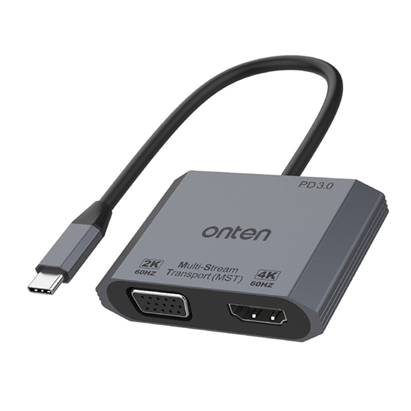 ONTEN M205 3-in-1 Type-C to HD+VGA Adapter Cable with PD Fast Charging USB-C Video Converter - Black