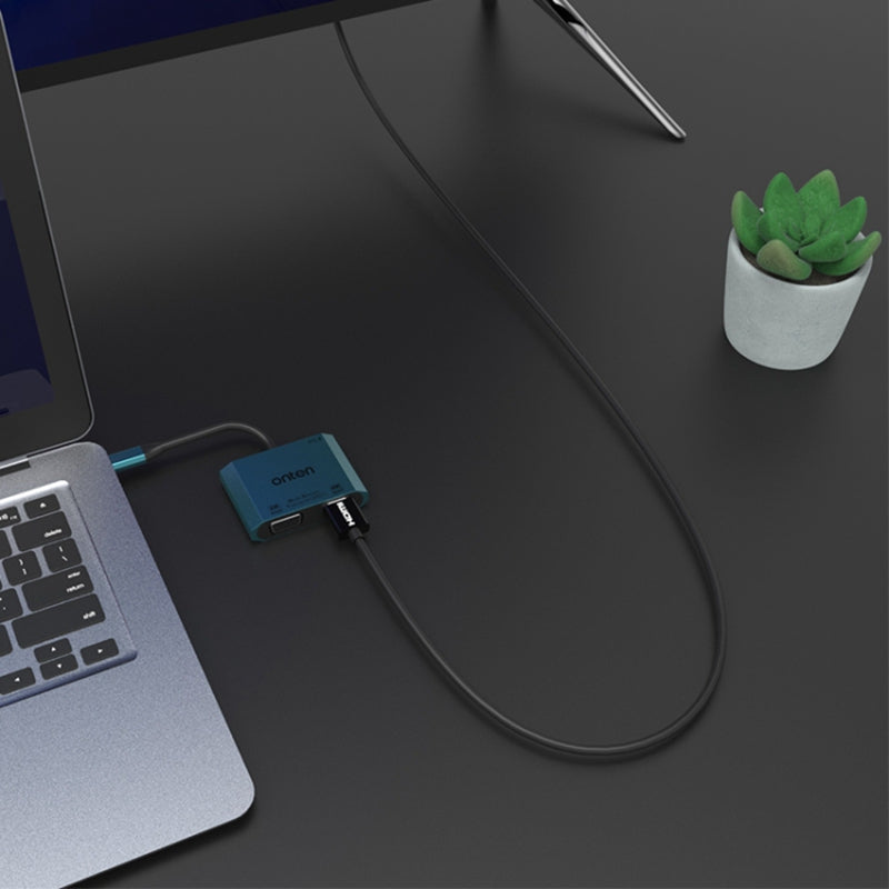 ONTEN M205 3-in-1 Type-C to HD+VGA Adapter Cable with PD Fast Charging USB-C Video Converter - Blue