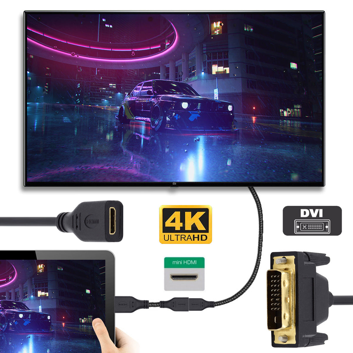 HD-025-CF HDMI to DVI Short Cable 20cm Bi-Directional Mini HDMI Female to DVI Male Adapter Converter