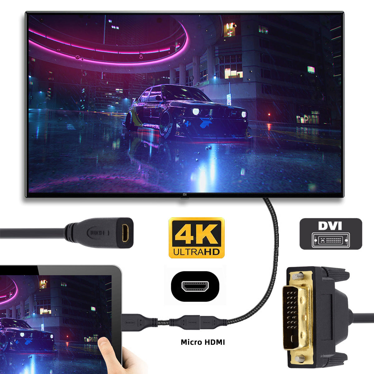 HD-025-DF 20cm Adapter Cable Micro HDMI Female to DVI (24+1) Male Cable Connector Support 1080P 4K