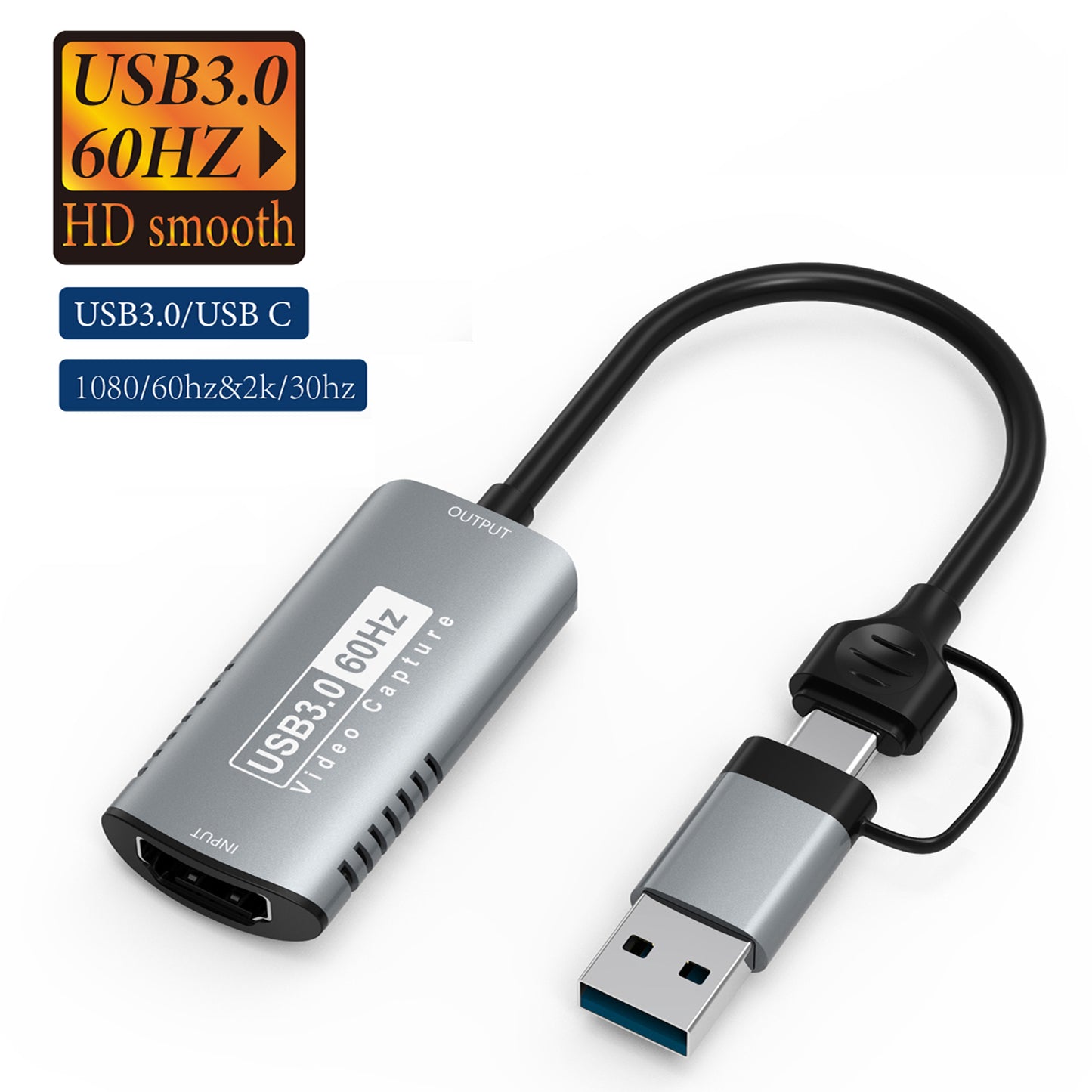 HDMI to USB3.0 + Type-C 4K HD Adapter 1080P 60Hz Video Capture Card for Gaming Live Streaming