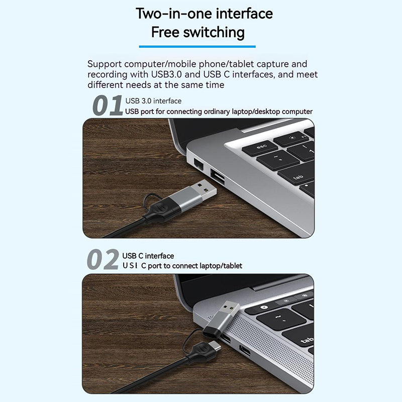 HDMI to USB3.0 + Type-C 4K HD Adapter 1080P 60Hz Video Capture Card for Gaming Live Streaming