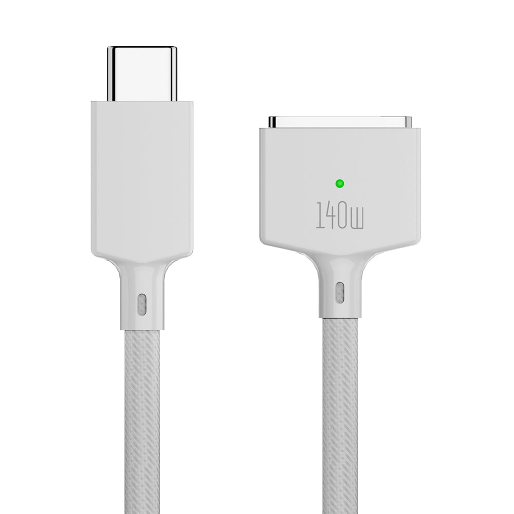 2m Nylon Braided Type-C Cable PD 140W Compatible with MagSafe 3 USB-C to Magnetic Fast Charging Cord - White