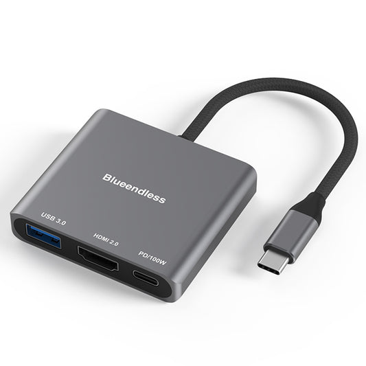 Uniqkart HD301 3-in-1 Type-C Hub Converter USB-C to HDMI2.0+PD3.0+USB3.0 Multiport Adapter