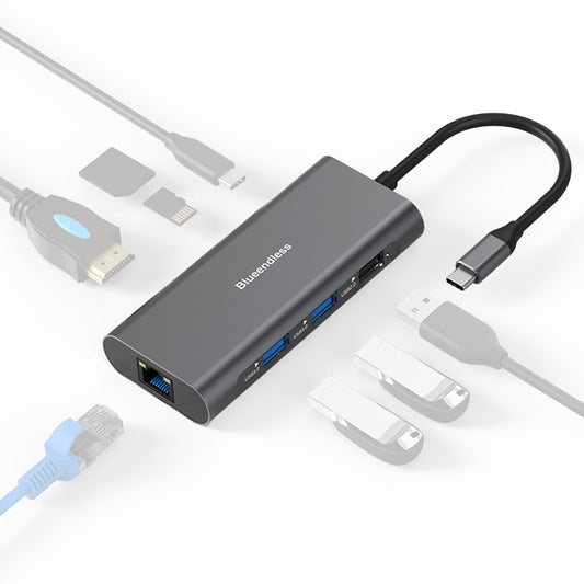 Uniqkart HC801 4K Type-C Hub 8-in-1 Multiport PC Laptop USB 3.0 Docking Station Splitter Adapter