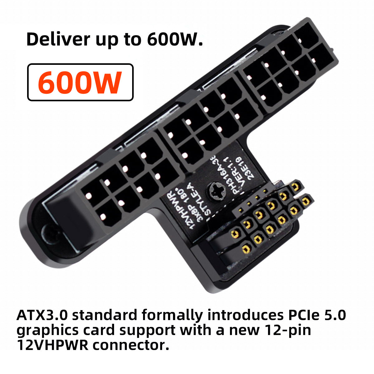 PW-048-DN 12VHPWR ATX3.0 PCI-E 5.0 Power Modular to 3xPCIe-8P Adapter for 16Pin 12+4P Graphics Card (Down Angled 90 Degree)