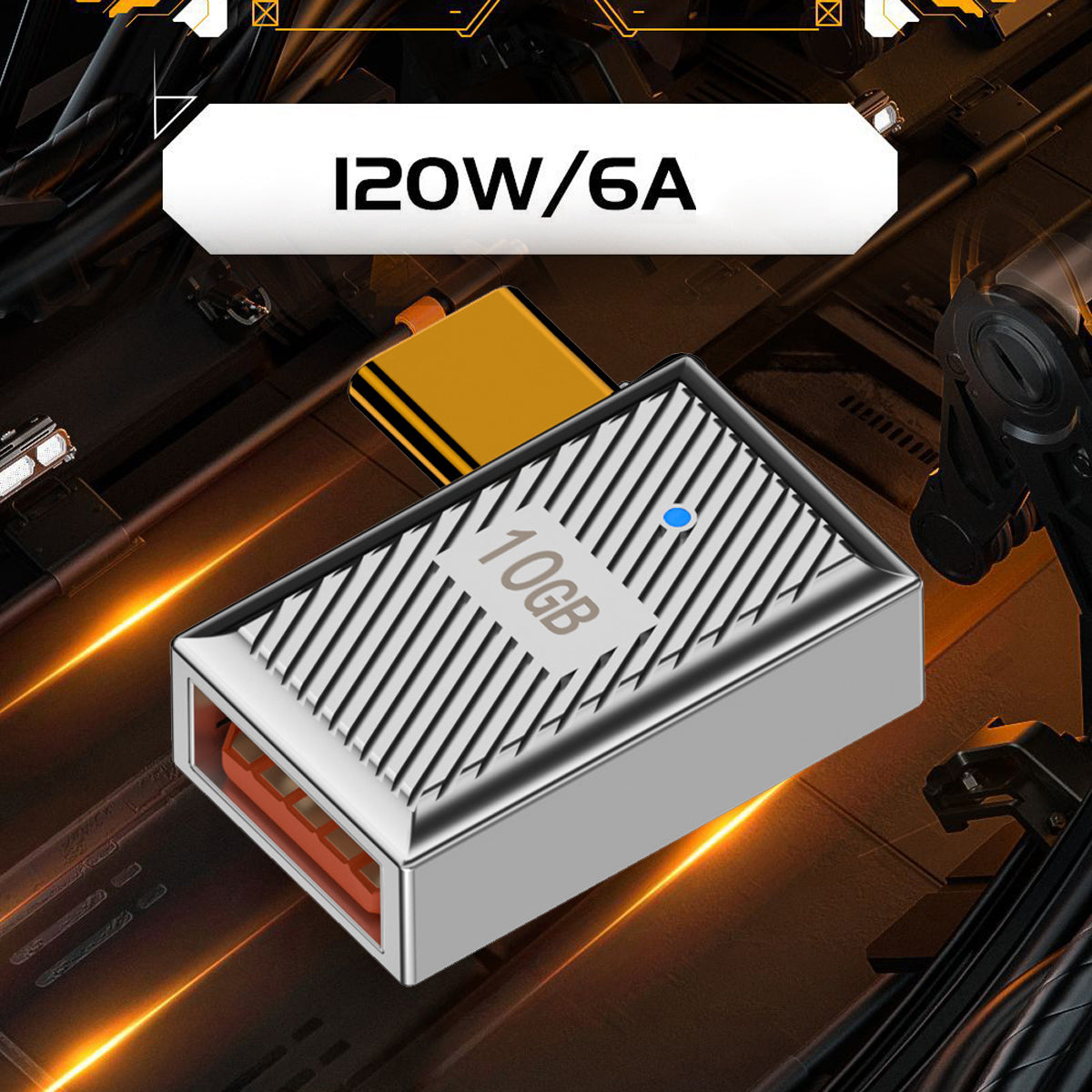 UC-017-RI Mecha Cyberpunk Style 10Gbps USB 3.1 Type C Male to USB 3.0 A Female OTG Data 120W Power Left Right Angled Adapter