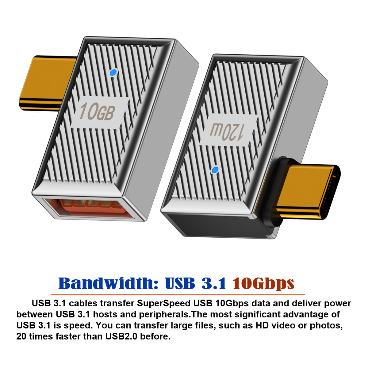 UC-017-RI Mecha Cyberpunk Style 10Gbps USB 3.1 Type C Male to USB 3.0 A Female OTG Data 120W Power Left Right Angled Adapter