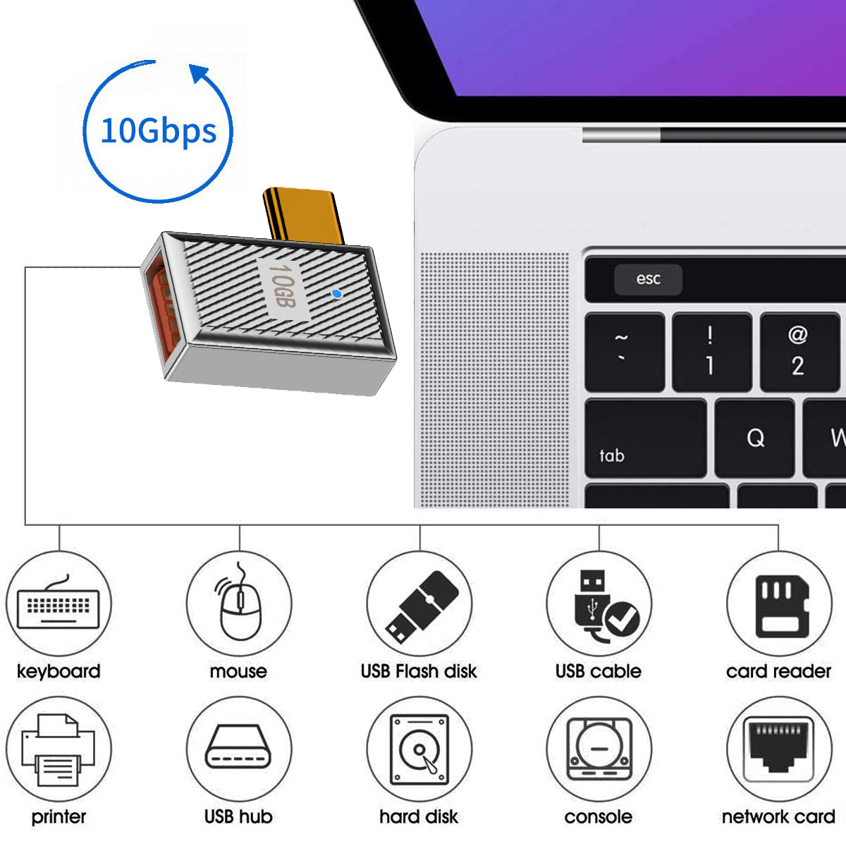 UC-017-RI Mecha Cyberpunk Style 10Gbps USB 3.1 Type C Male to USB 3.0 A Female OTG Data 120W Power Left Right Angled Adapter