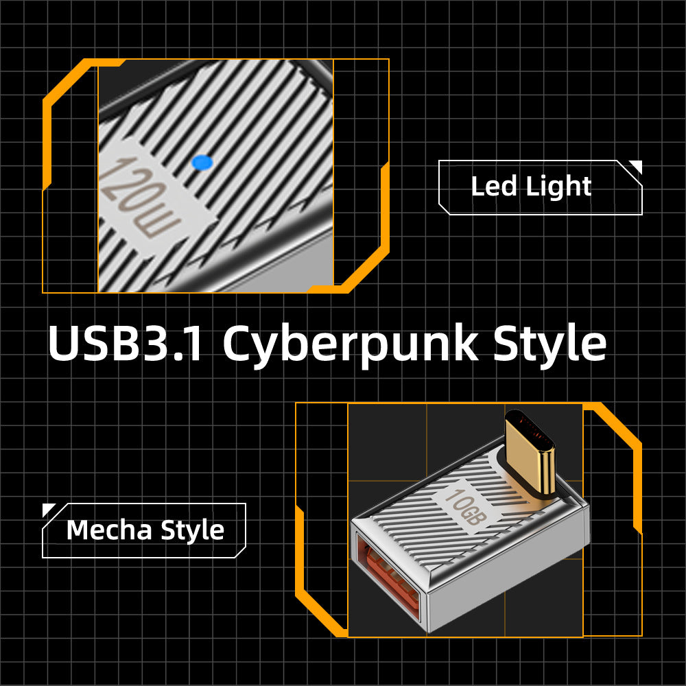 UC-017-UP USB 3.1 Type C Male to USB 3.0 A Female Converter 10Gbps Up Down Angled 120W Power OTG Adapter