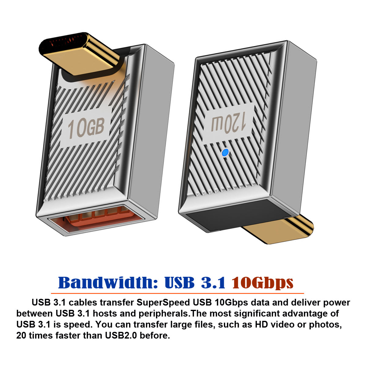 UC-017-UP USB 3.1 Type C Male to USB 3.0 A Female Converter 10Gbps Up Down Angled 120W Power OTG Adapter
