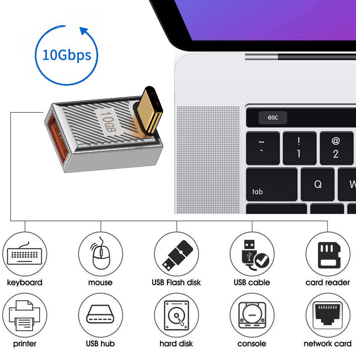 UC-017-UP USB 3.1 Type C Male to USB 3.0 A Female Converter 10Gbps Up Down Angled 120W Power OTG Adapter