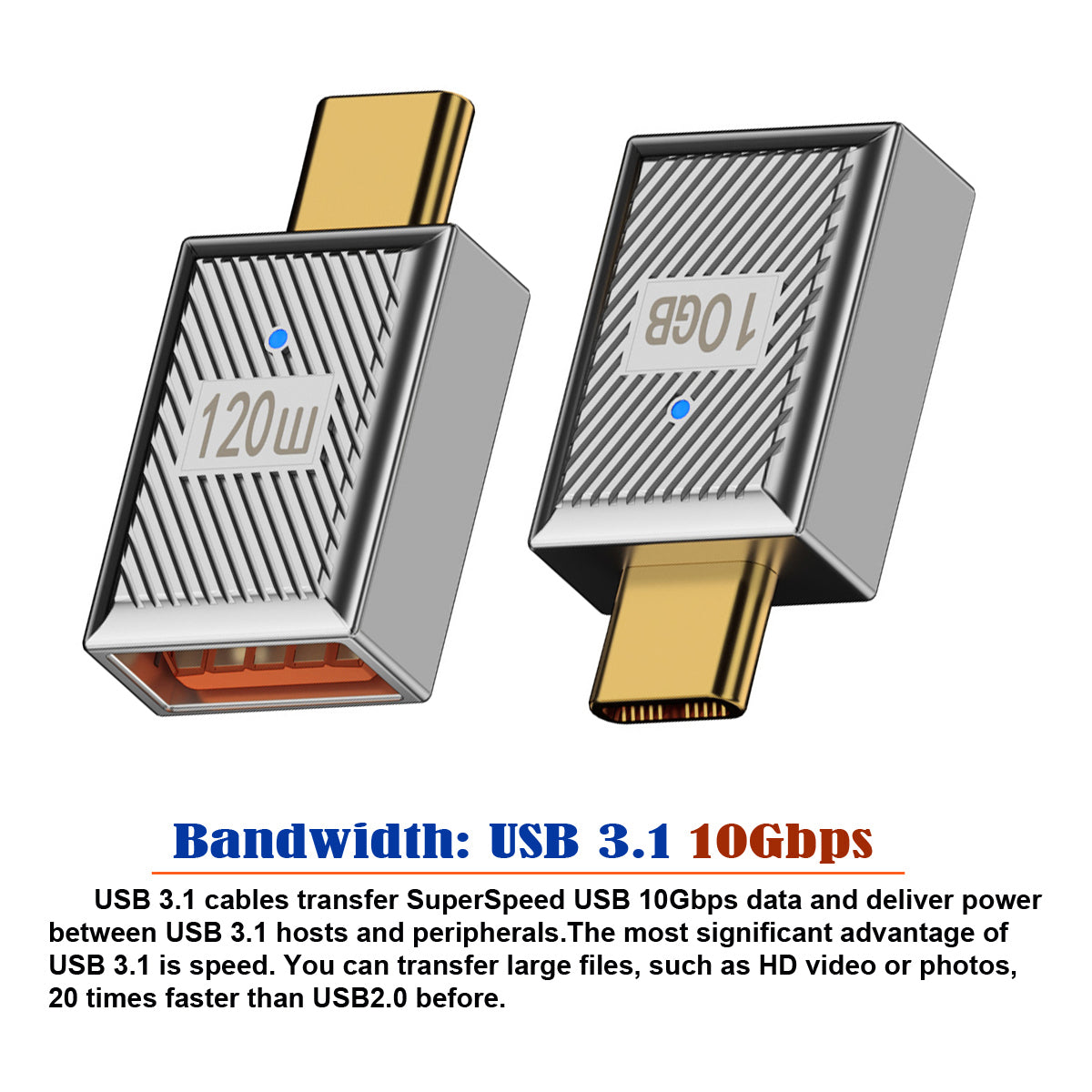 UC-017-SL USB 3.1 Type C Male to USB 3.0 A Female 10Gbps OTG Data 120W Power Adapter for Laptop Tablet Phone