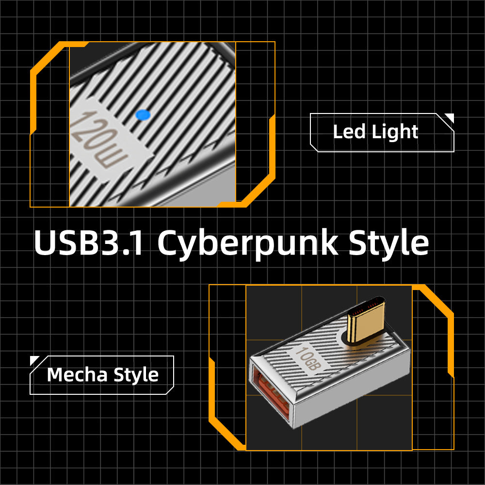 UC-017-LP For Laptop Tablet Phone USB 3.1 Type C Male to USB 3.0 A Female 10Gbps OTG Data 120W Alloy Shell Power Adapter