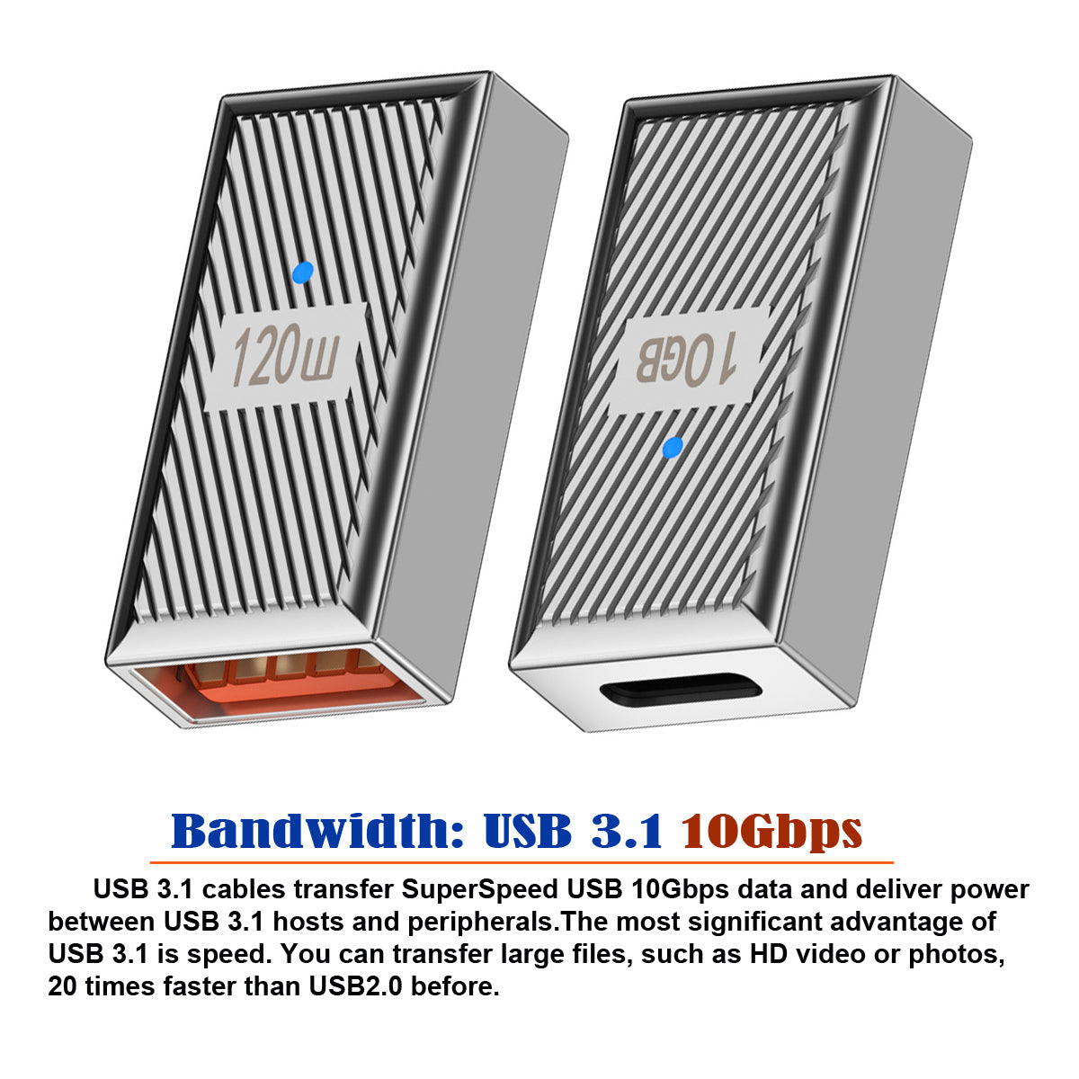 UC-017-FE USB 3.1 Type C Female to USB 3.0 A Female 10Gbps Data Transfer 120W Power Adapter OTG Converter