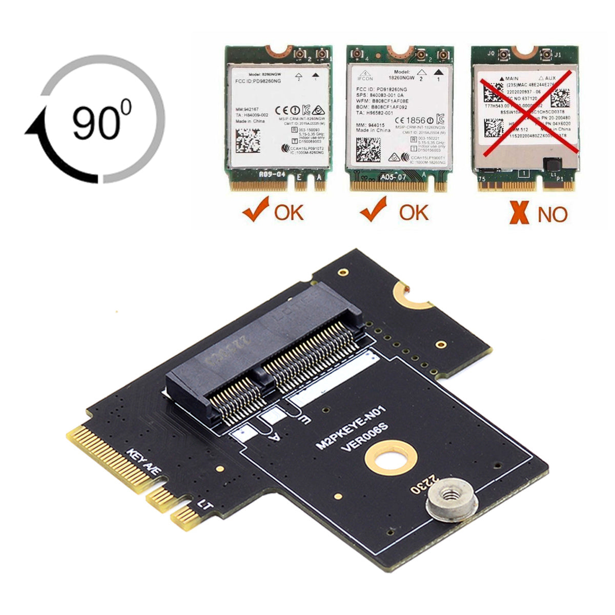 SA-062 PCI Express NGFF Key A+E Male to Female Low Profile 90 Degree Right Angled Adapter Extension Card Riser