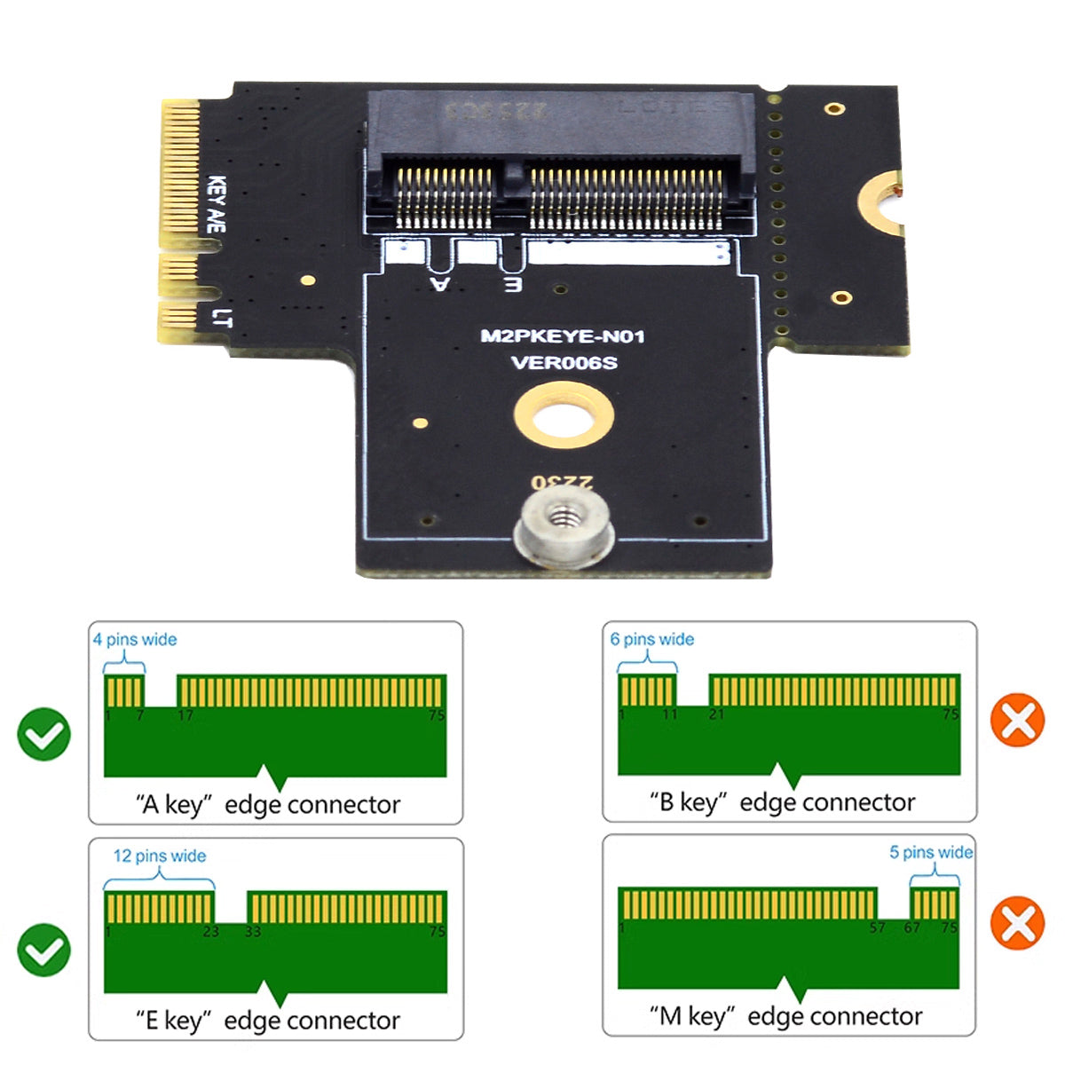 SA-062 PCI Express NGFF Key A+E Male to Female Low Profile 90 Degree Right Angled Adapter Extension Card Riser