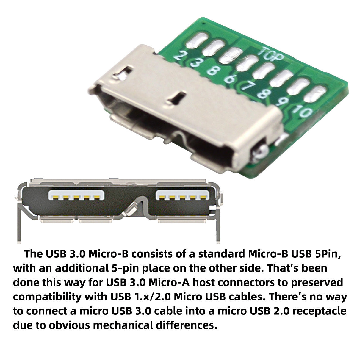 CN-007 10Pcs Micro USB 3.0 10pin Female Socket Receptacle Adapter Board Mount SMT Type with PCB