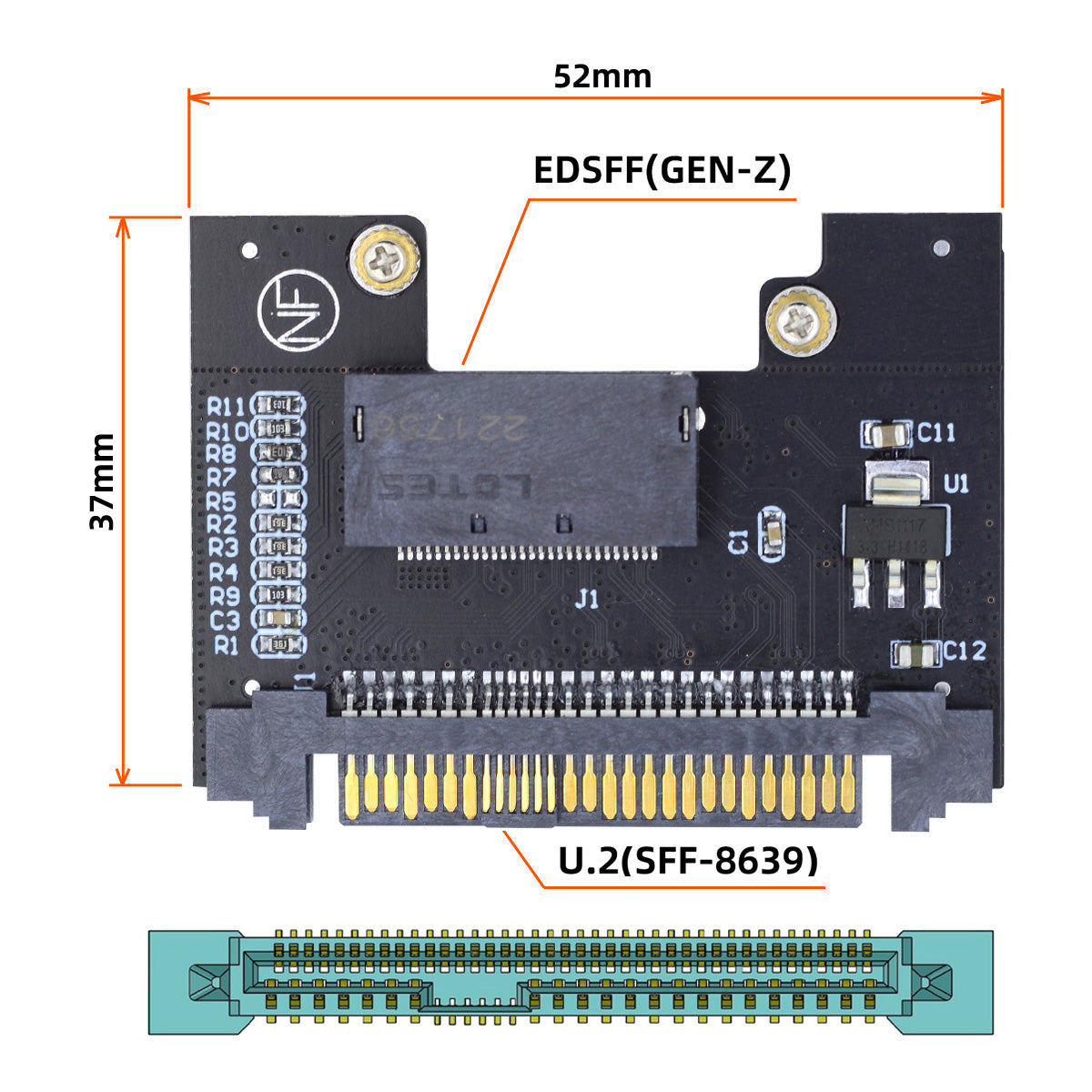 SF-072 U.2 SFF-8639 Host Adapter to NVMe Ruler 1U GEN-Z EDSFF Short SSD P4511 E1.S Carrier Adapter