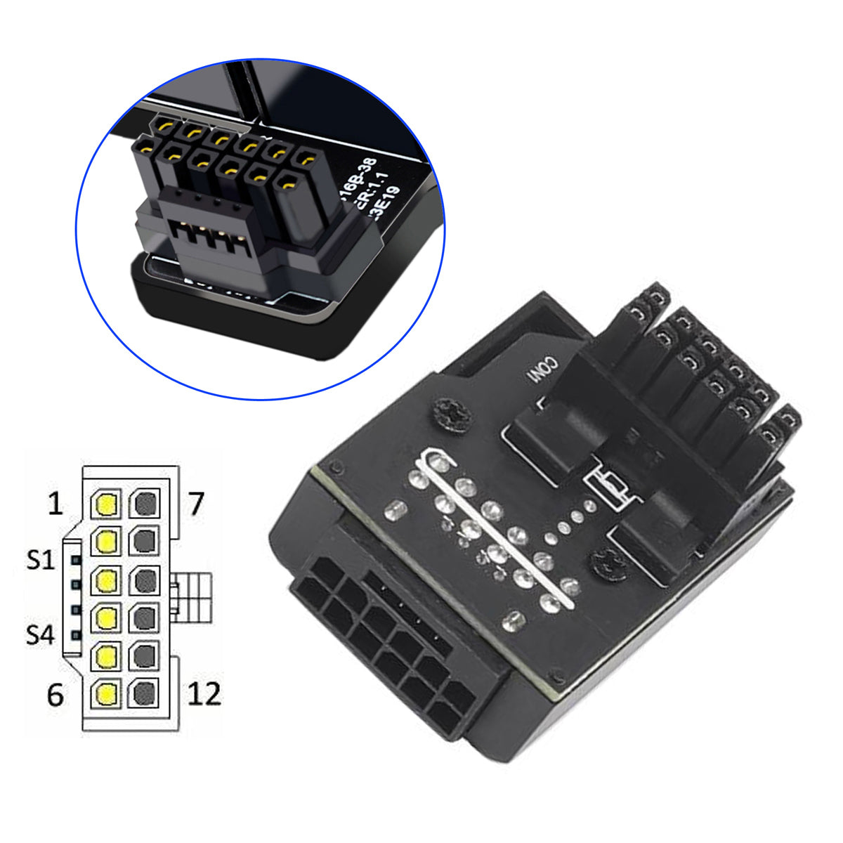 PW-047-UP 12VHPWR ATX3.0 PCI-E 5.0 Power Modular Male to Female Adapter for 16Pin 12+4P Graphics Card - Black