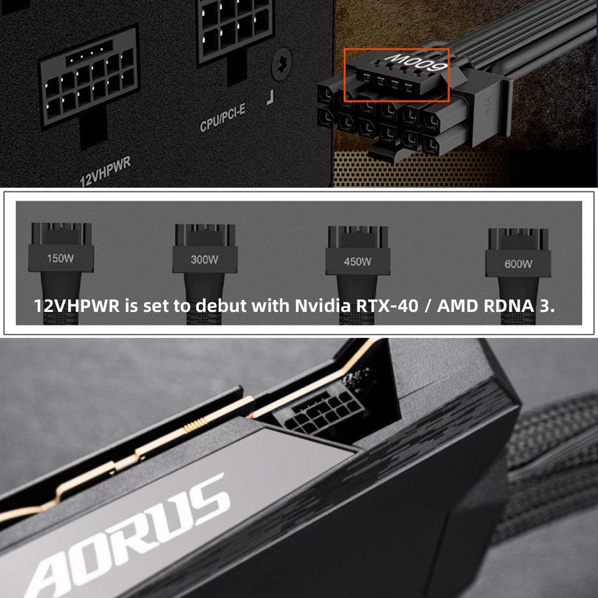 PW-047-UP 12VHPWR ATX3.0 PCI-E 5.0 Power Modular Male to Female Adapter for 16Pin 12+4P Graphics Card - Black
