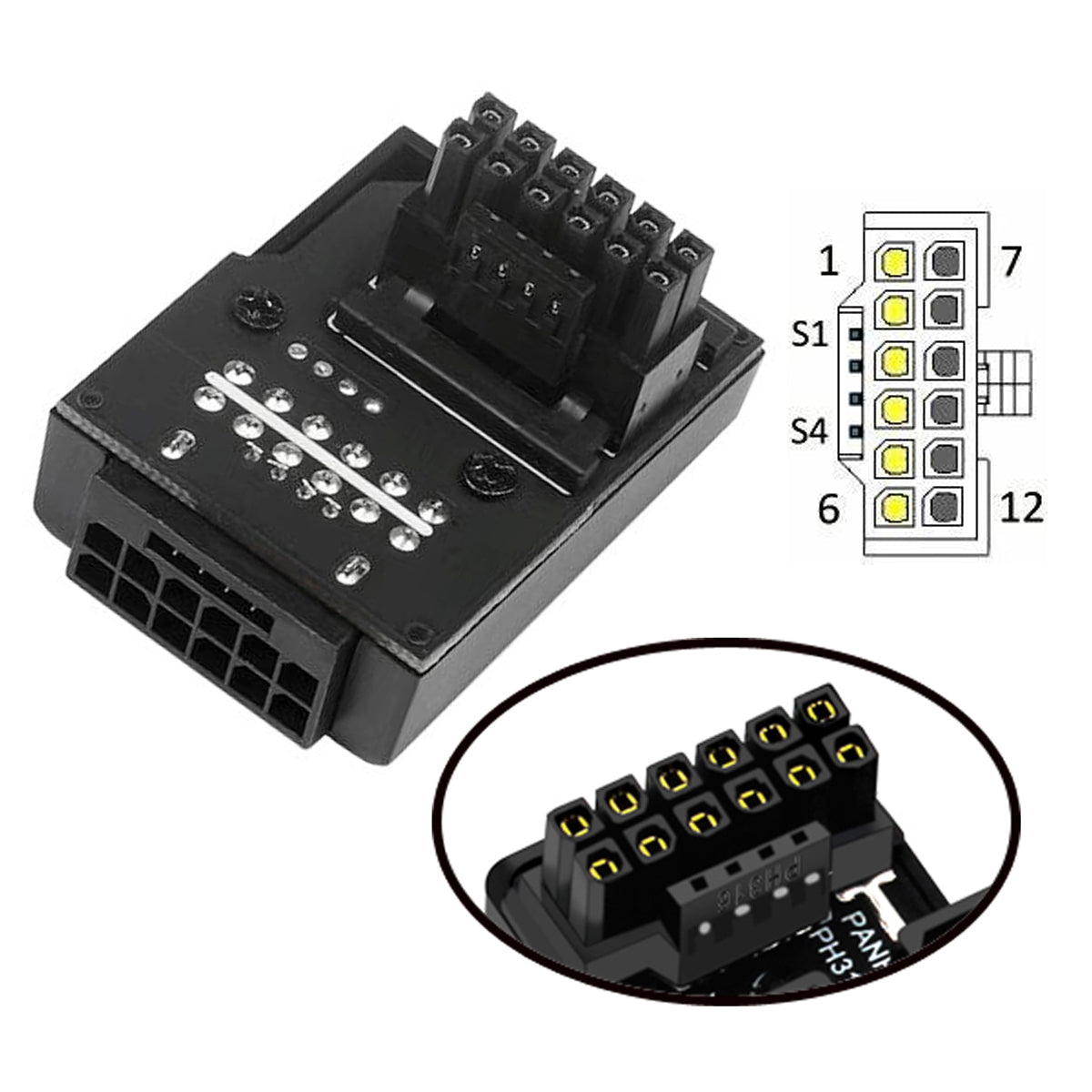 PW-047-DN 12VHPWR ATX3.0 PCI-E 5.0 12+4Pin Power Modular Male to Female Adapter Extension Down Angled 90 Degree Converter - Black