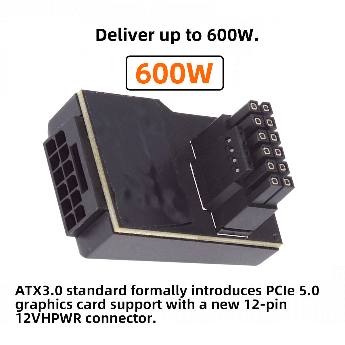 PW-047-DN 12VHPWR ATX3.0 PCI-E 5.0 12+4Pin Power Modular Male to Female Adapter Extension Down Angled 90 Degree Converter - Black