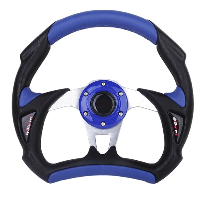 Generic Universal PU Leather Car Racing Steering Wheel Sport F1 JDM Auto Blue and Black