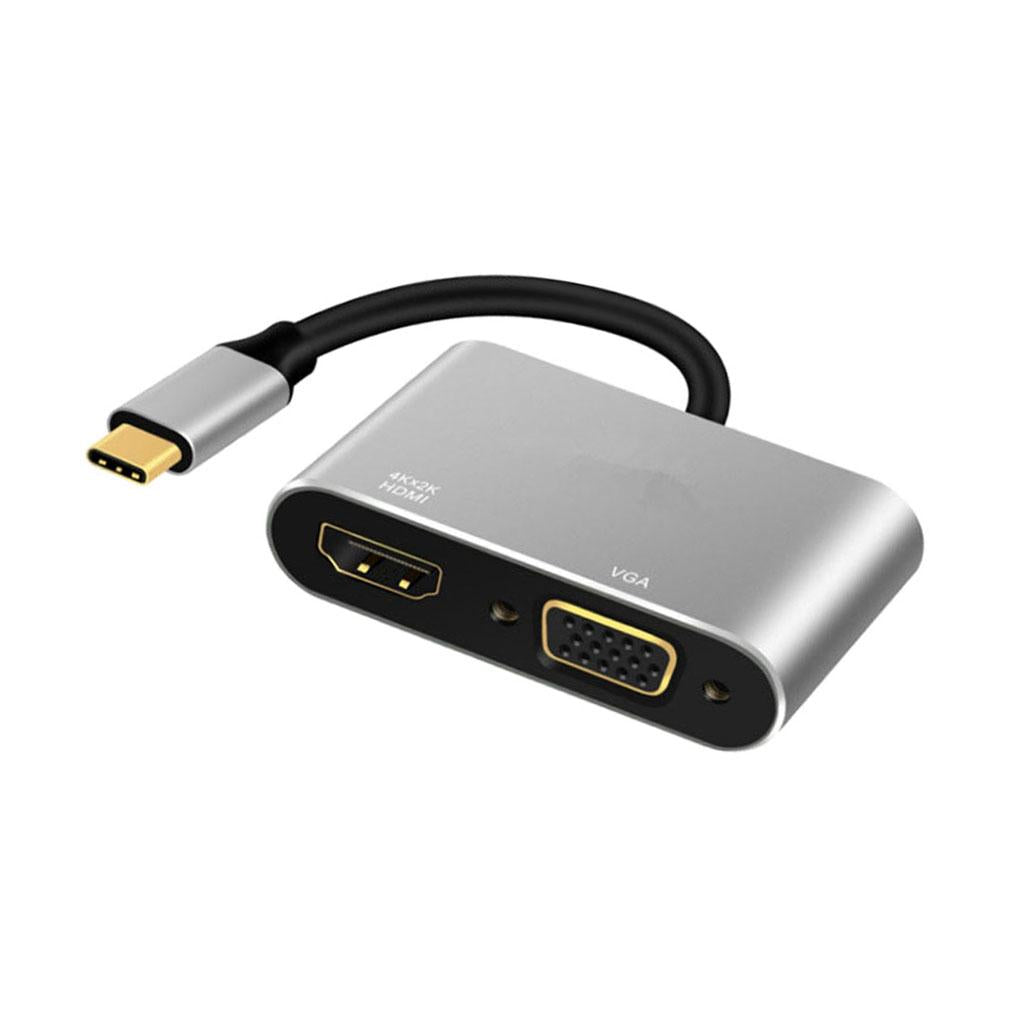 2in1 USB Type C Hub 4K HDMI & VGA Port Display Adapter Splitter