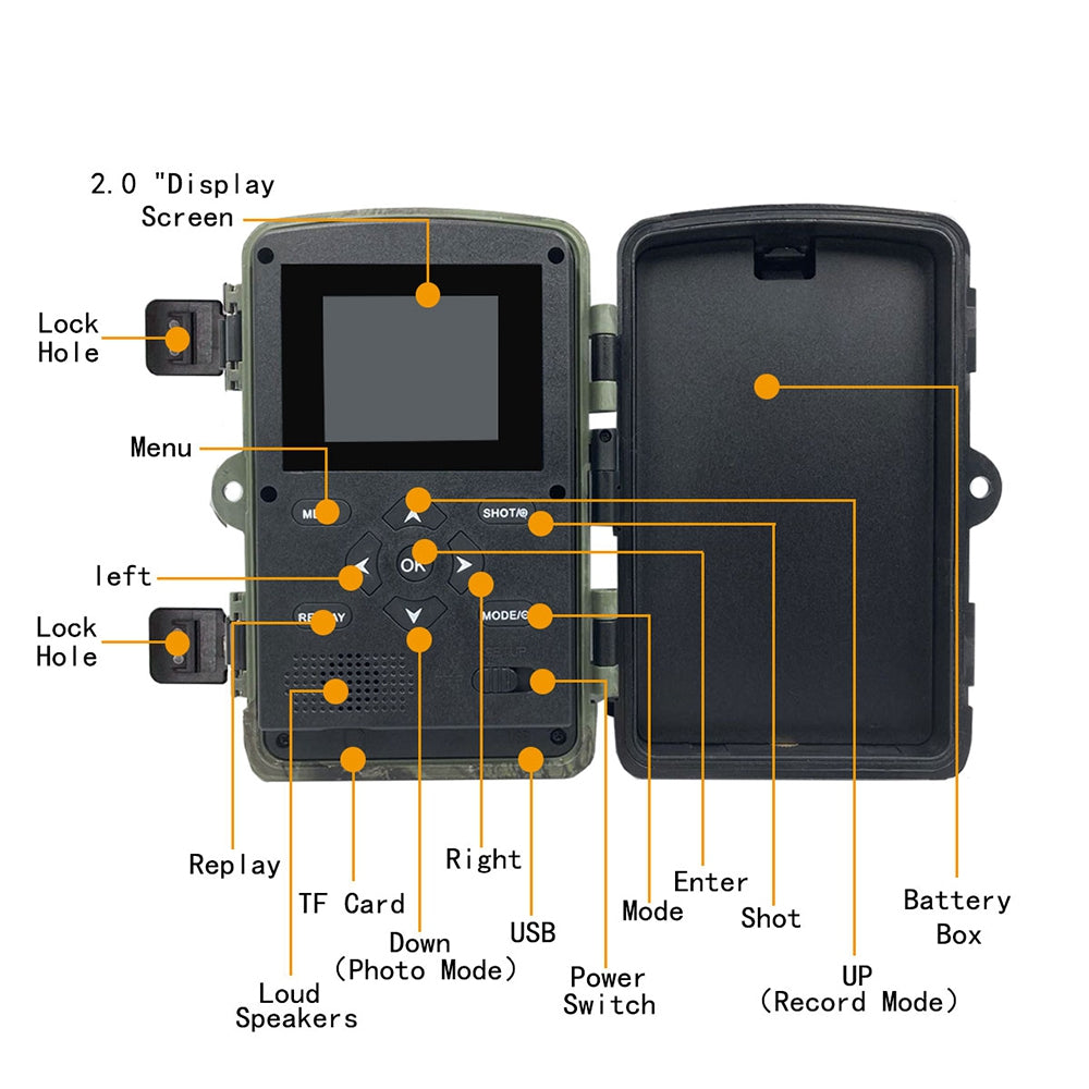 PR2000 1080P 36MP Trail Camera IP54 Waterproof Hunting Camera Motion Sensor 0.2-0.6s Trigger Time for Wildlife Monitoring