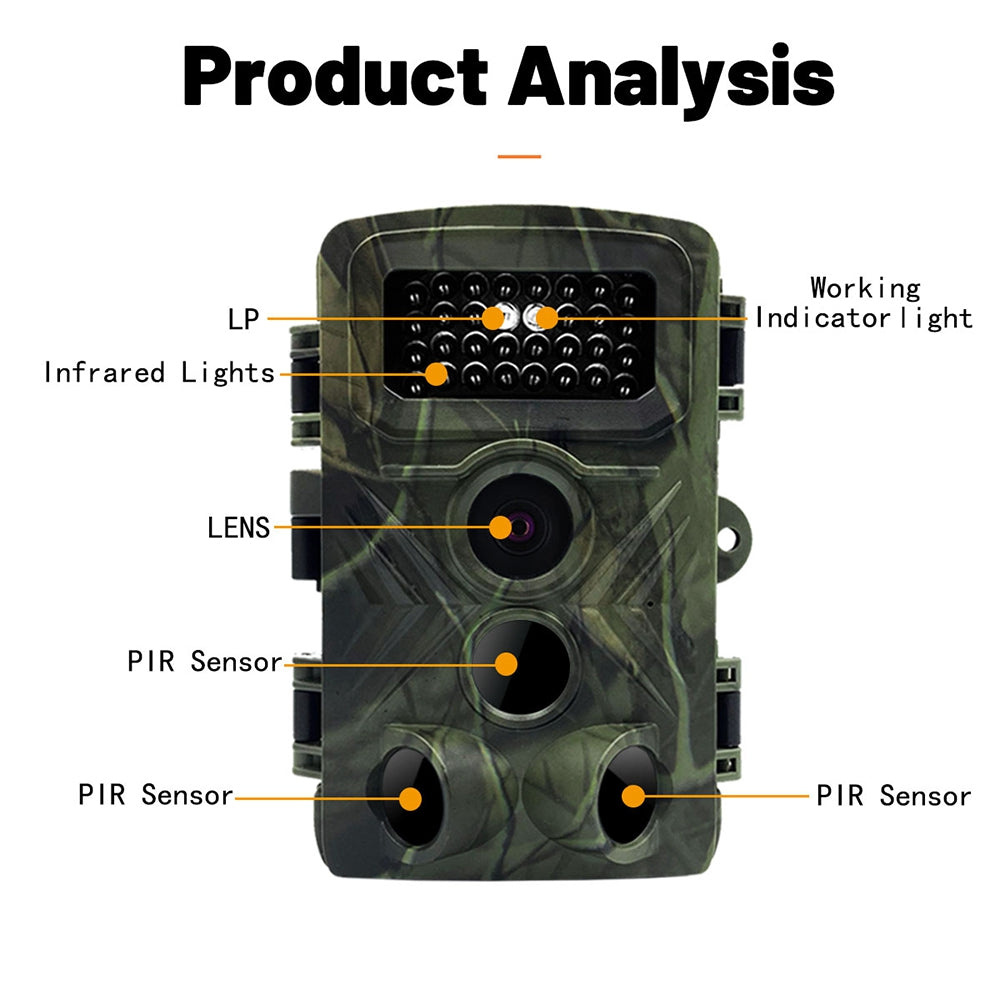 PR3000 2.0-Inch Screen Outdoor Hunting Camera 3 Infrared Sensors 36MP 1080P HD Waterproof Outdoor Adventure Mini Cam
