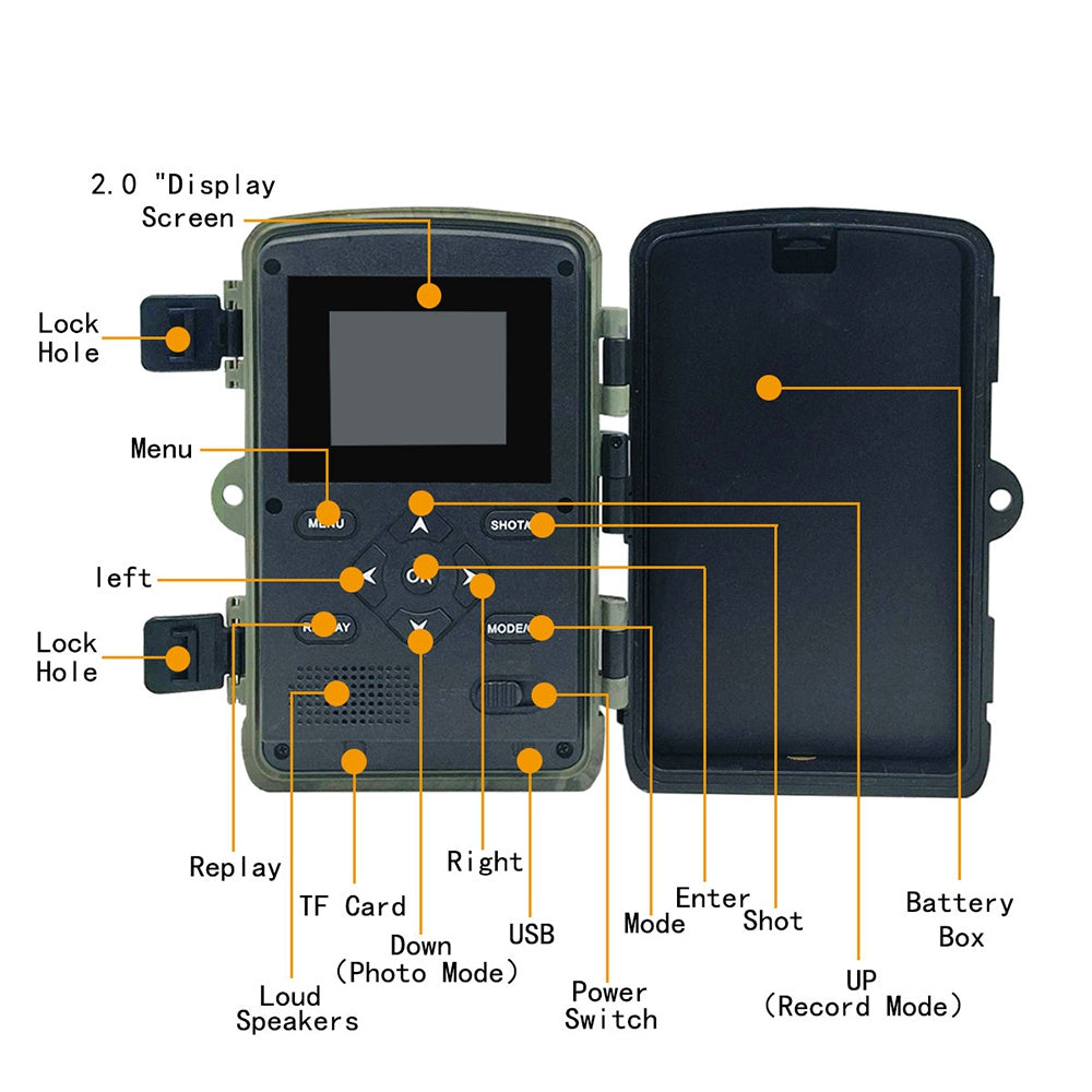 PR3000 2.0-Inch Screen Outdoor Hunting Camera 3 Infrared Sensors 36MP 1080P HD Waterproof Outdoor Adventure Mini Cam