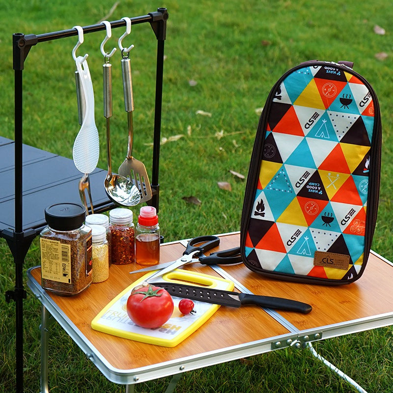 CLS 7Pcs / Set Outdoor Camping BBQ Cookware Spatula Cutting Board Knife Fork Spoon Scissors with Storage Bag (BPA Free, No FDA Certificate) - Coffee