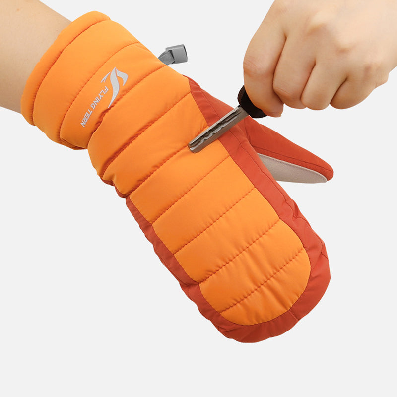 FLYINGTERN One Pair Kid&#39;s Waterproof Warm Winter Snow Ski Gloves Cold Weather Gloves for Boys and Girls - White