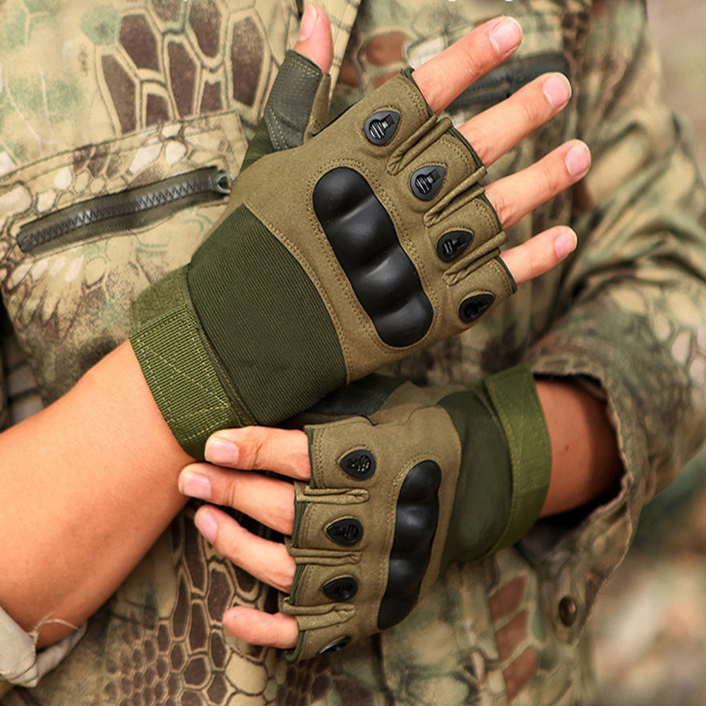 One Pair Cycling Gloves Mountain Bike Gloves with Hard Shell Outdoor Half Finger Workout Gloves Cycling Equipment - Army Green/XL