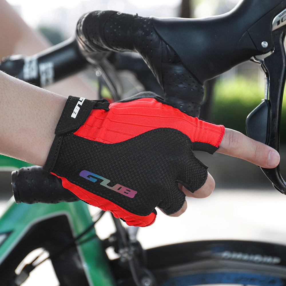 S026 Half Finger Cycling Gloves Teenager Mountain Road Bike Bicycle Breathable Non-slip Gloves - Red / S