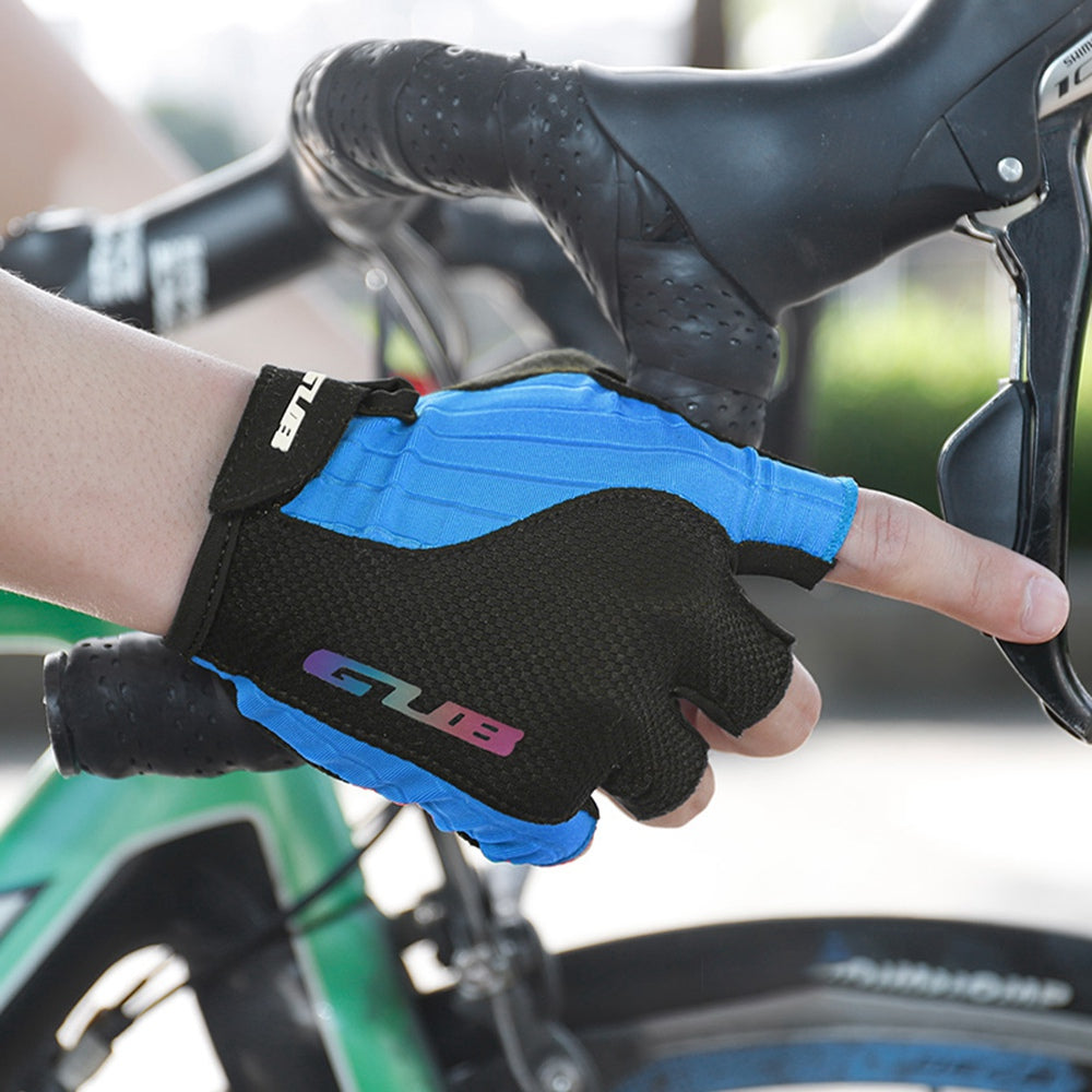 S026 Half Finger Cycling Gloves Teenager Mountain Road Bike Bicycle Breathable Non-slip Gloves - Blue / L