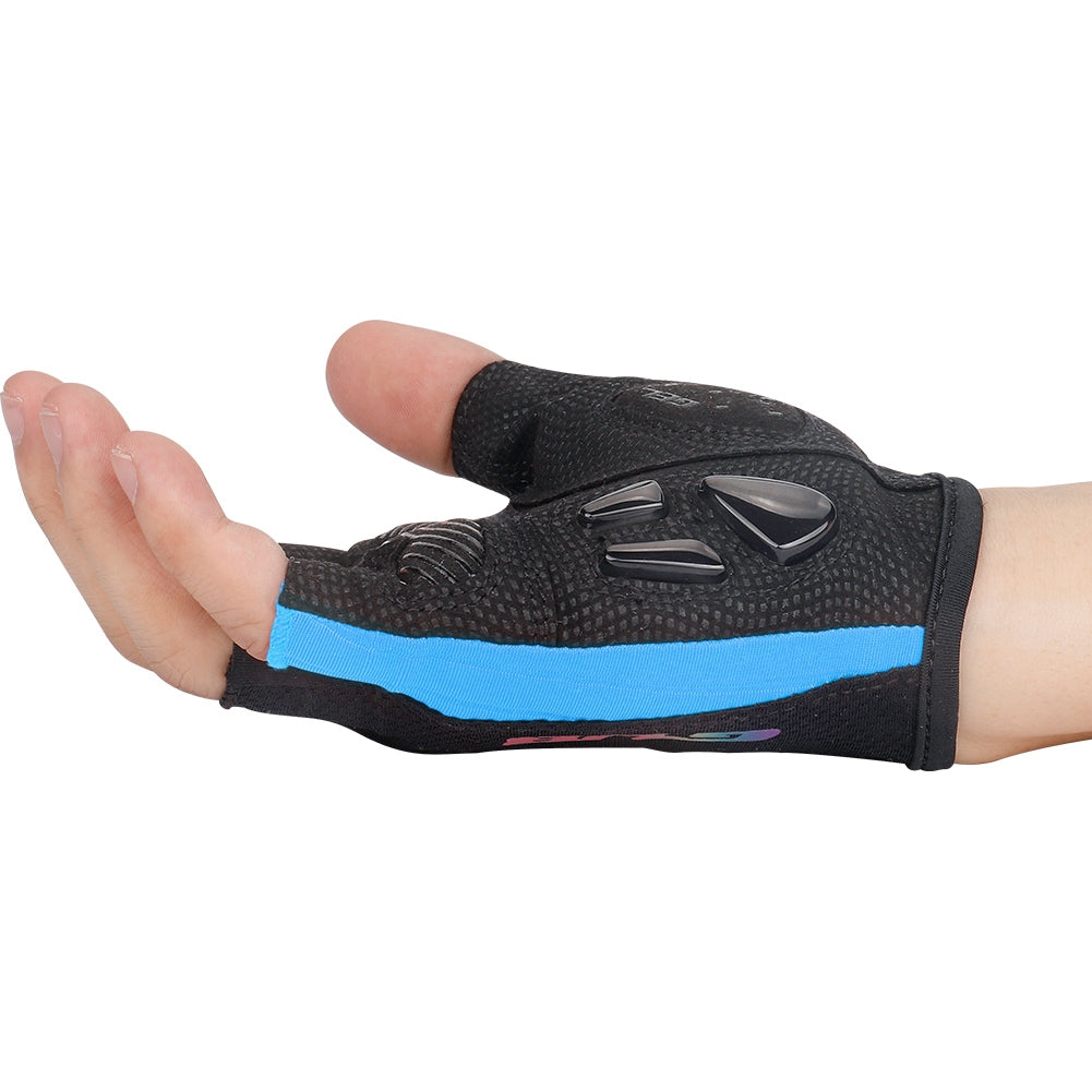 S026 Half Finger Cycling Gloves Teenager Mountain Road Bike Bicycle Breathable Non-slip Gloves - Blue / L