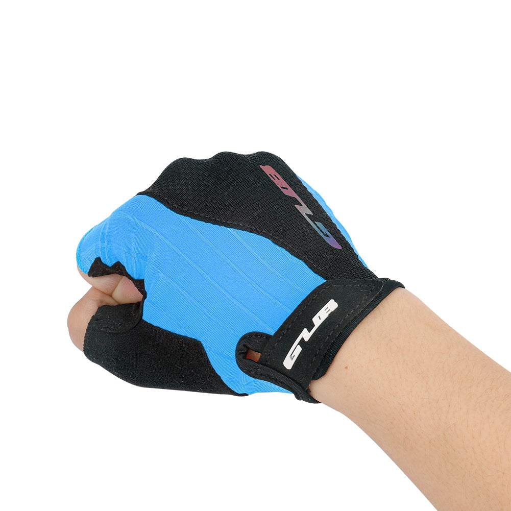 S026 Half Finger Cycling Gloves Teenager Mountain Road Bike Bicycle Breathable Non-slip Gloves - Blue / L