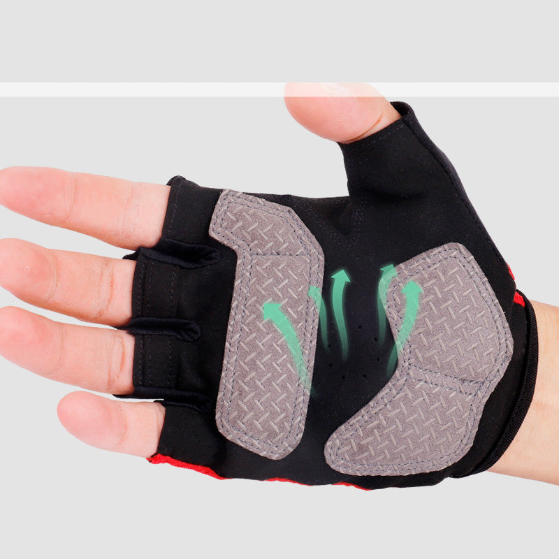 S056 1Pair Half Finger Bicycle Gloves Wear-resistant Anti-slip Gloves Breathable Hands Protective Gear for Cycling Riding - Red / L