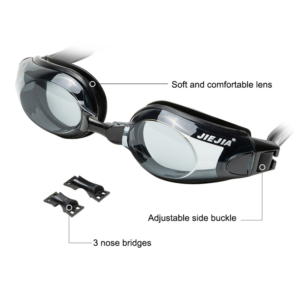 JIEJIA AH100 Adult Swimming Goggles Waterproof HD Glasses Anti-Fog Eyeglasses - Black / Grey