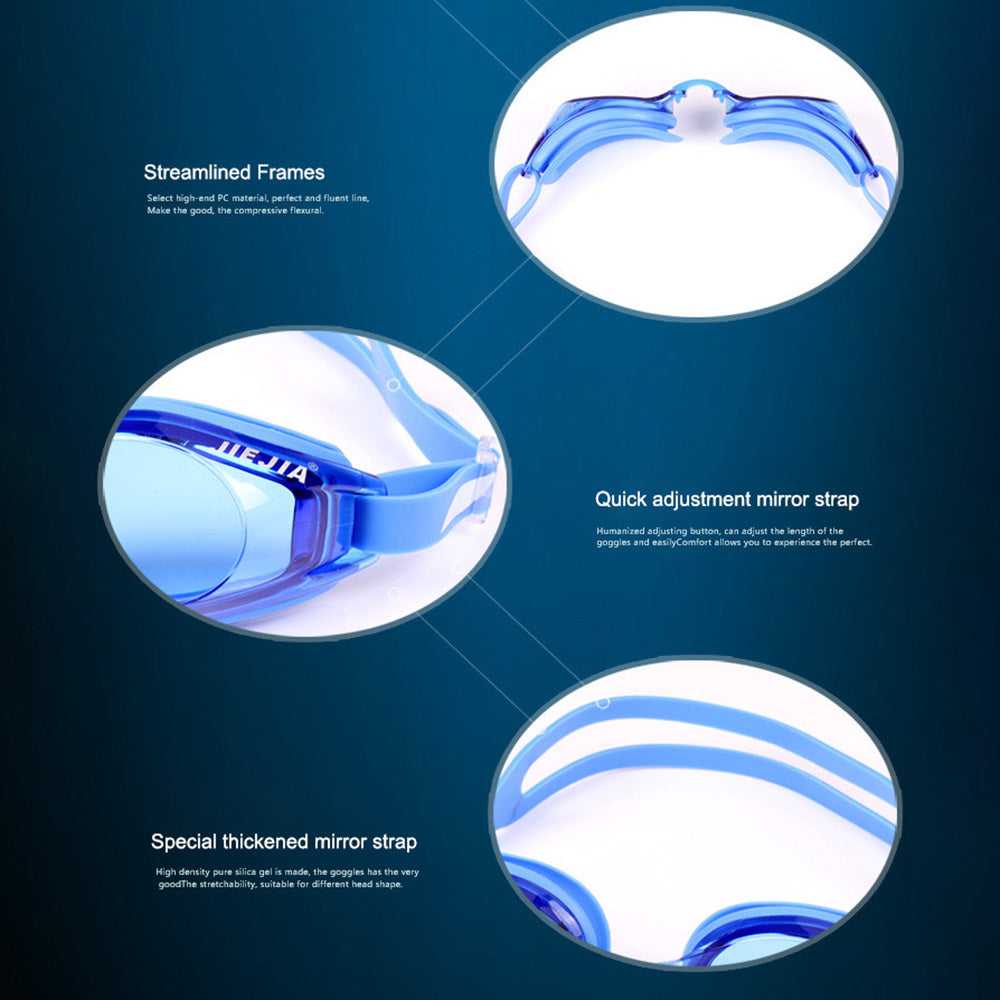 Jiejia J2659 Swimming Goggles HD Clear Anti-Fog No Leaking Glasses for Men Women - Blue
