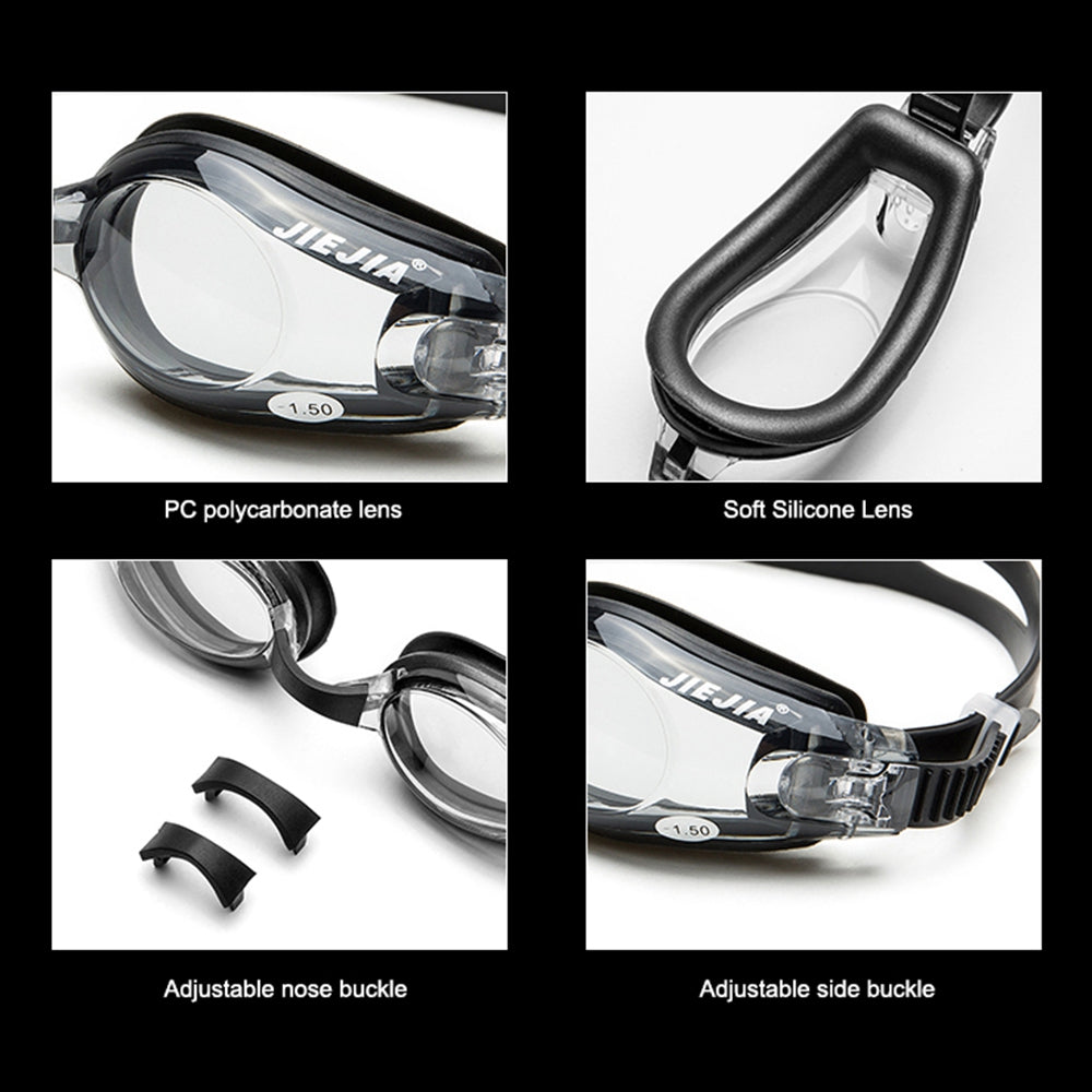 Jiejia OPT2660 Myopia Swimming Goggles HD Waterproof Anti-Fog Anti-UV Eyeglasses - Black / 400 Degrees