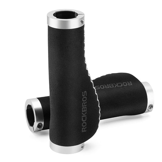 Rockbros 40720001001 1 Pair MTB Bike Bicycle Cycling Shock Absorption Anti-slip Handlebar Grips - Silver Ring Style
