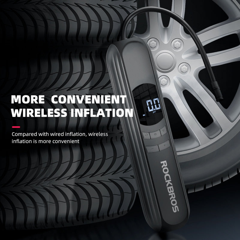 Rockbros A10 Car Motorcycle Bike Tire Air Pump Portable Wireless Electric Vehicle Tyre Inflator with LED Light