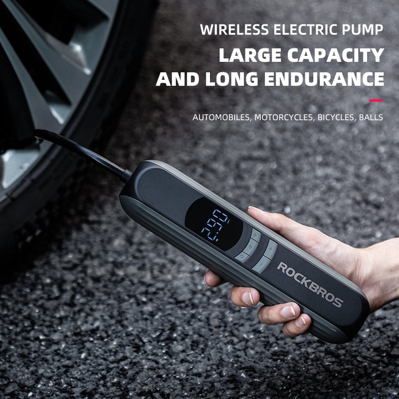 Rockbros A10 Car Motorcycle Bike Tire Air Pump Portable Wireless Electric Vehicle Tyre Inflator with LED Light