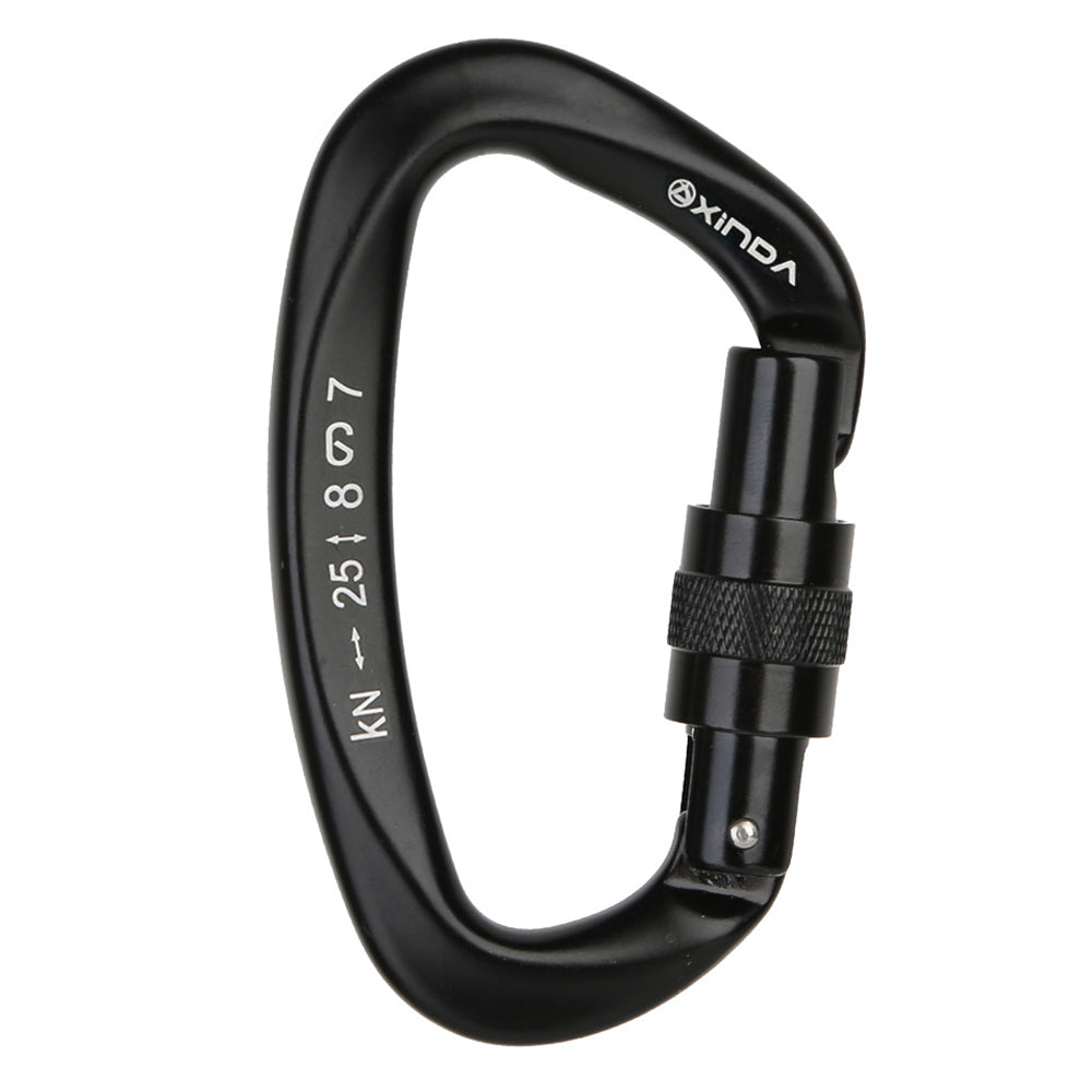 XINDA XD-Q9628 Heavy Duty 25KN Carabiner Clip D-Shape Rock Climbing Hanging Hook Fast Locking for Camping Hiking Outdoor Gym Hammock Dog Leash - All Black