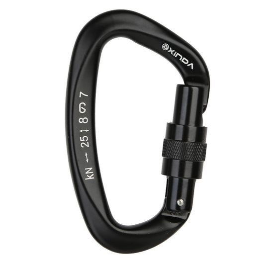 XINDA XD-Q9628 Heavy Duty 25KN Carabiner Clip D-Shape Rock Climbing Hanging Hook Fast Locking for Camping Hiking Outdoor Gym Hammock Dog Leash - All Black