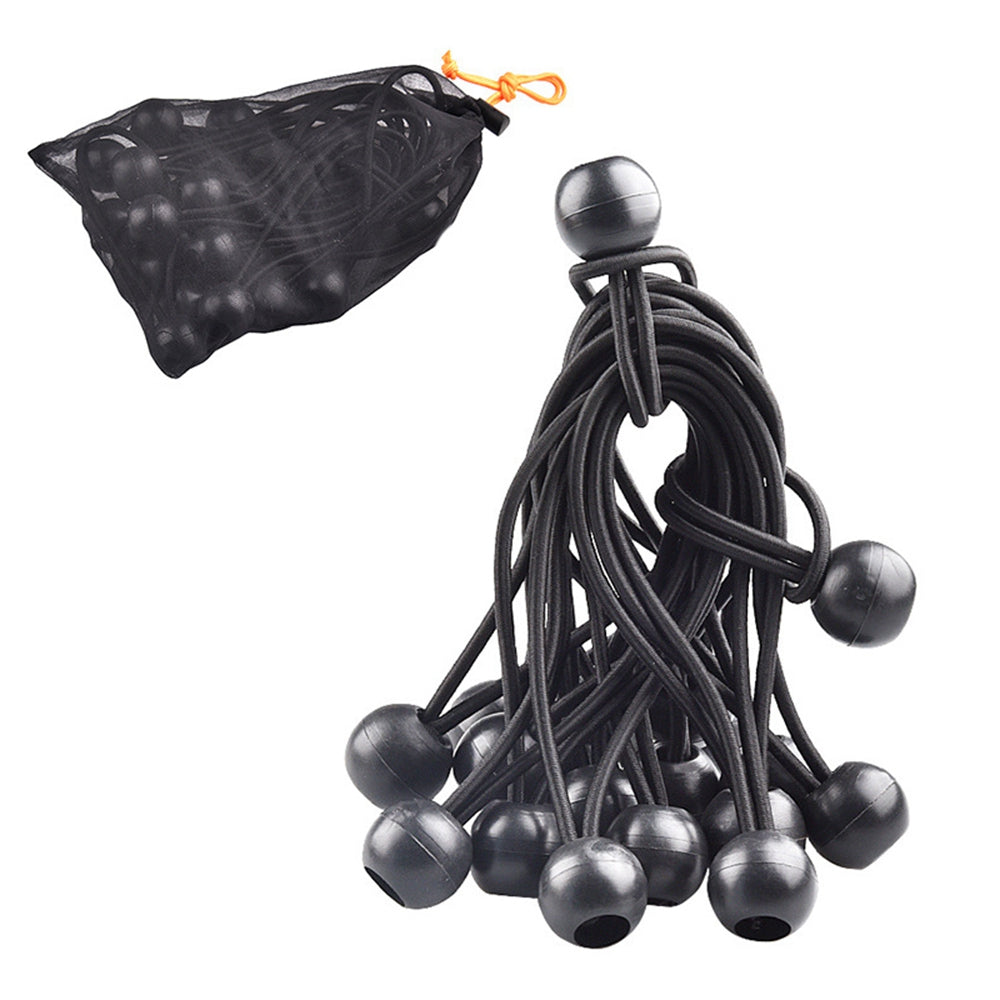 Uniqkart 10Pcs Tent Tie Down Rope Elastic Ball Buckle Fixed Strap for Outdoor Camping Hiking Fishing Awning - Black